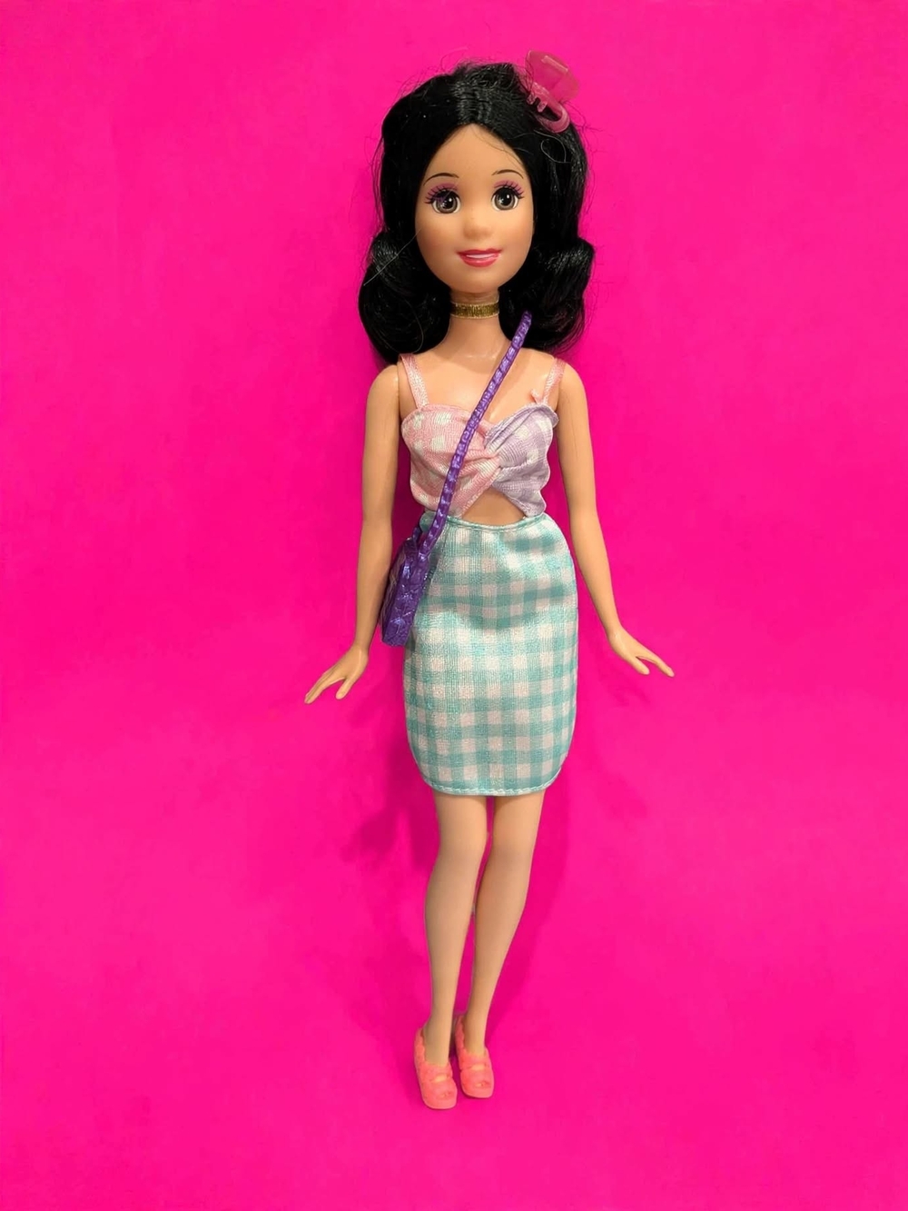 Fashion Doll in Pastel Purple Top & Mint Gingham Skirt